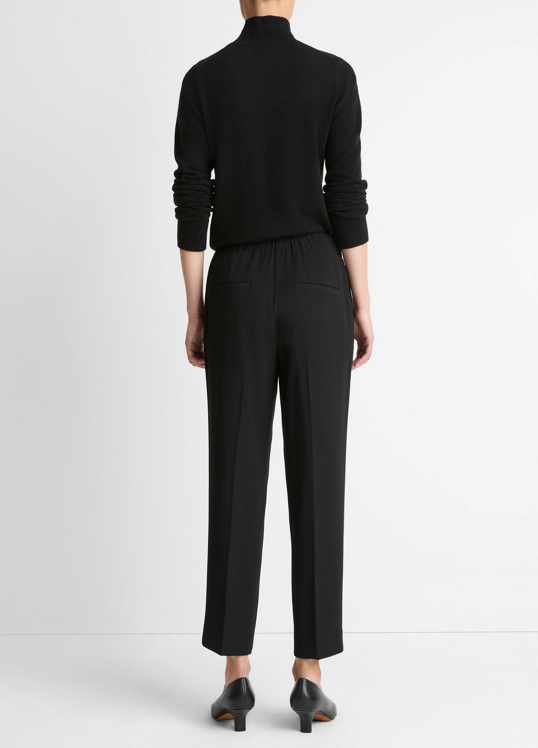 VINCE | Crepe Tapered Pull-On Pant in Trousers - BLACK