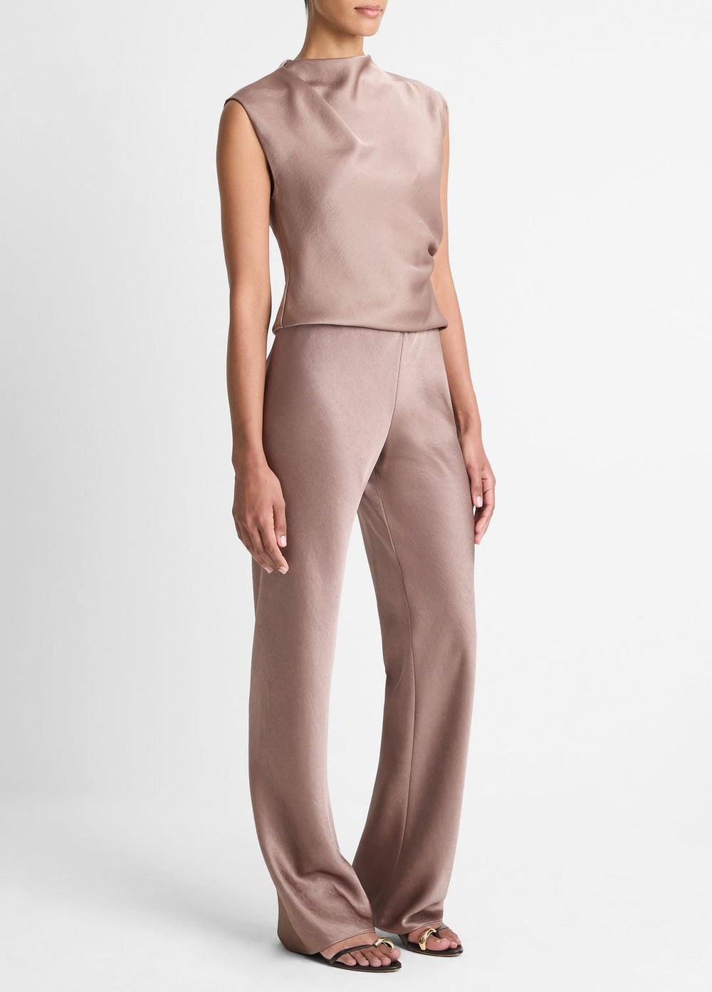 VINCE | Colette High-Rise Fluid Satin Bias Pant in Trousers - MAUVE LILAC