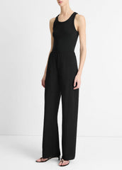 VINCE | Cotton-Blend High-Waist Bias Pant in Trousers - BLACK
