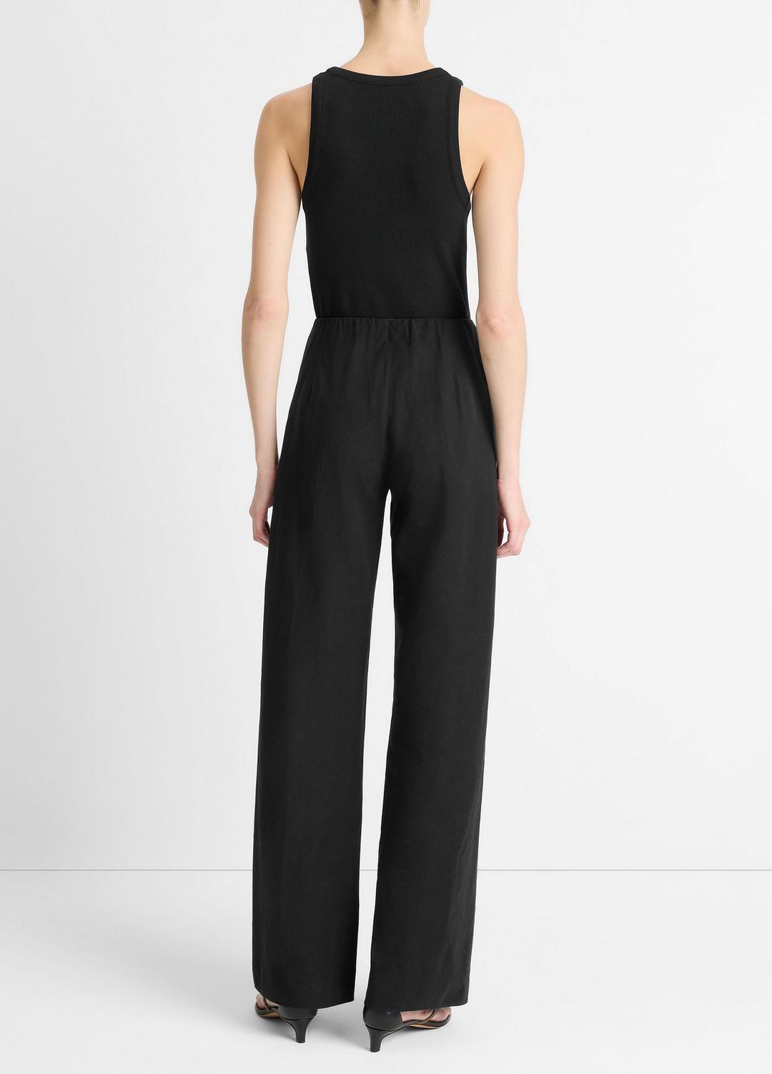 VINCE | Cotton-Blend High-Waist Bias Pant in Trousers - BLACK