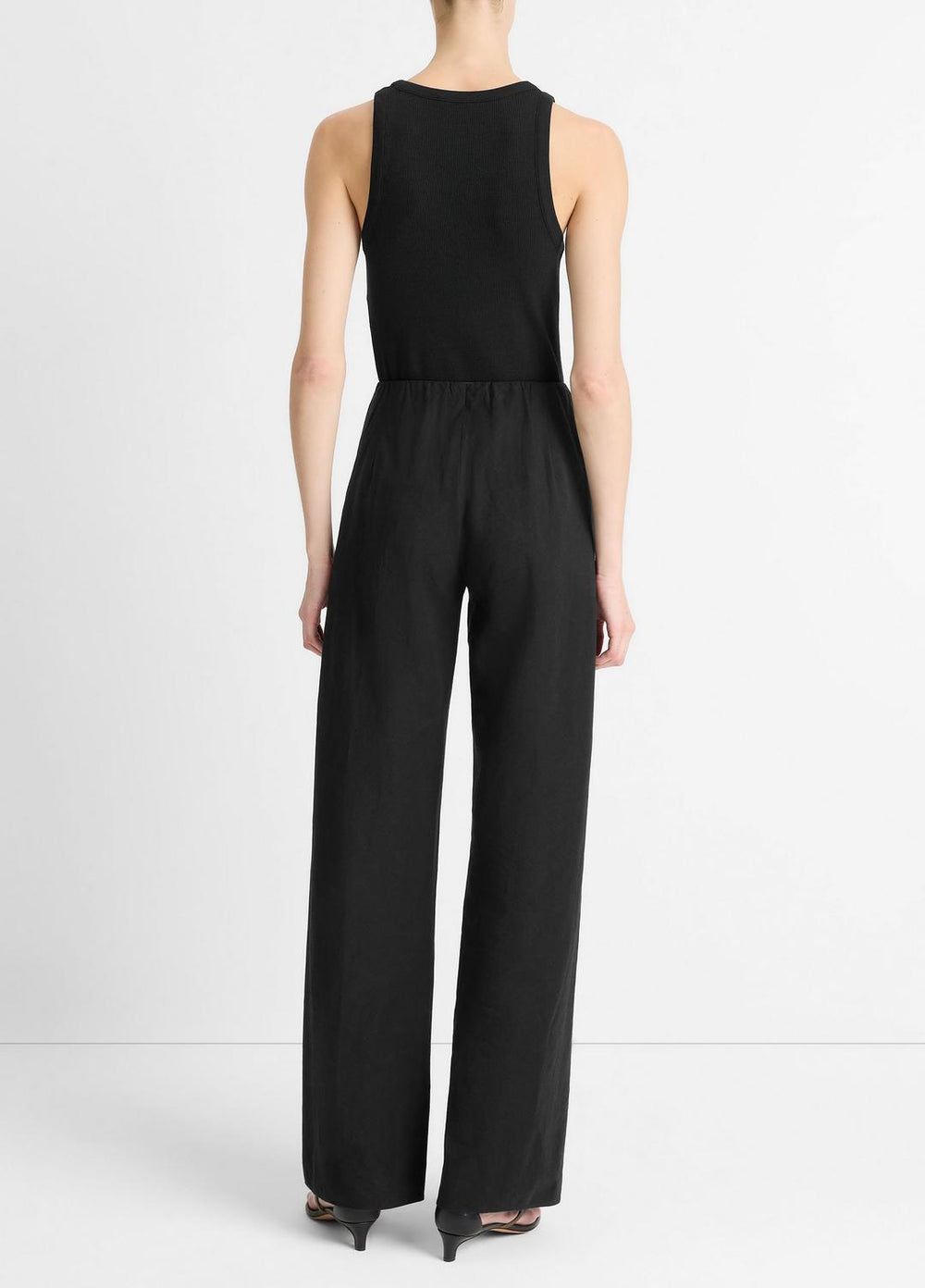 VINCE | Cotton-Blend High-Waist Bias Pant in Trousers - BLACK