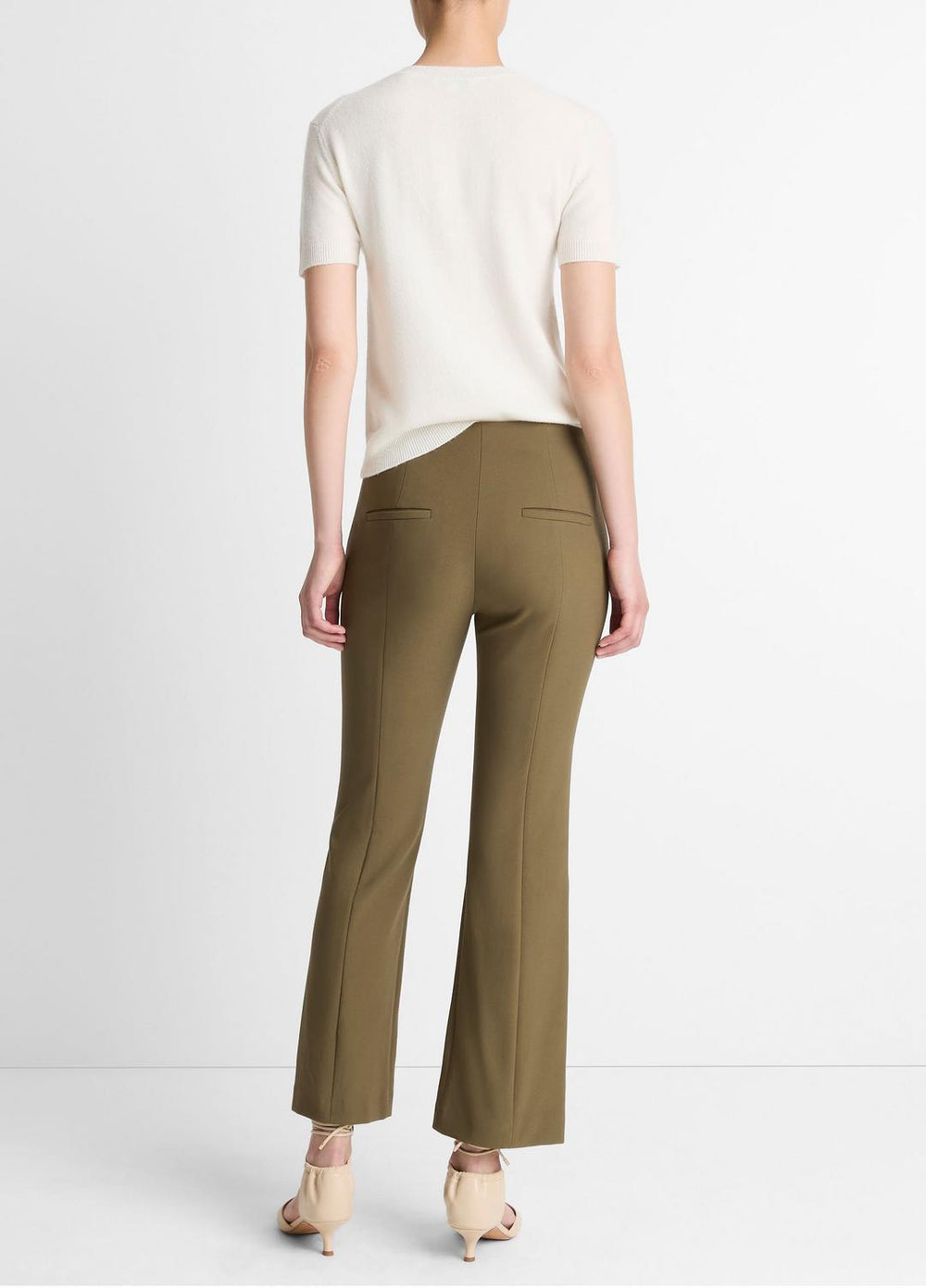 VINCE | Niki Mid-Rise Pintuck Crop Flare Pant in Trousers - CYPRESS