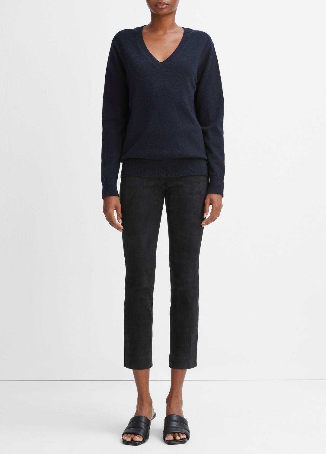 VINCE | Stretch Suede Split Hem Crop Legging in Leggings - COASTAL BLUE