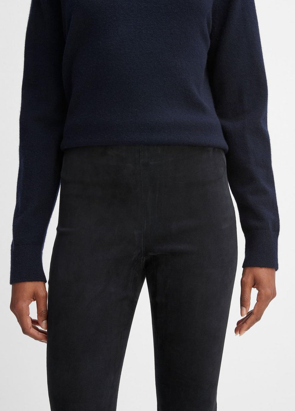 VINCE | Stretch Suede Split Hem Crop Legging in Leggings - COASTAL BLUE