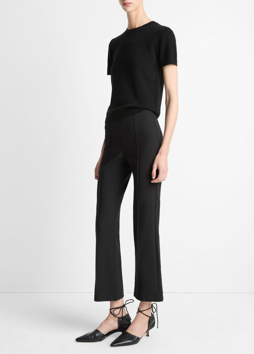 VINCE | Niki Mid-Rise Pintuck Crop Flare Pant in Trousers - BLACK
