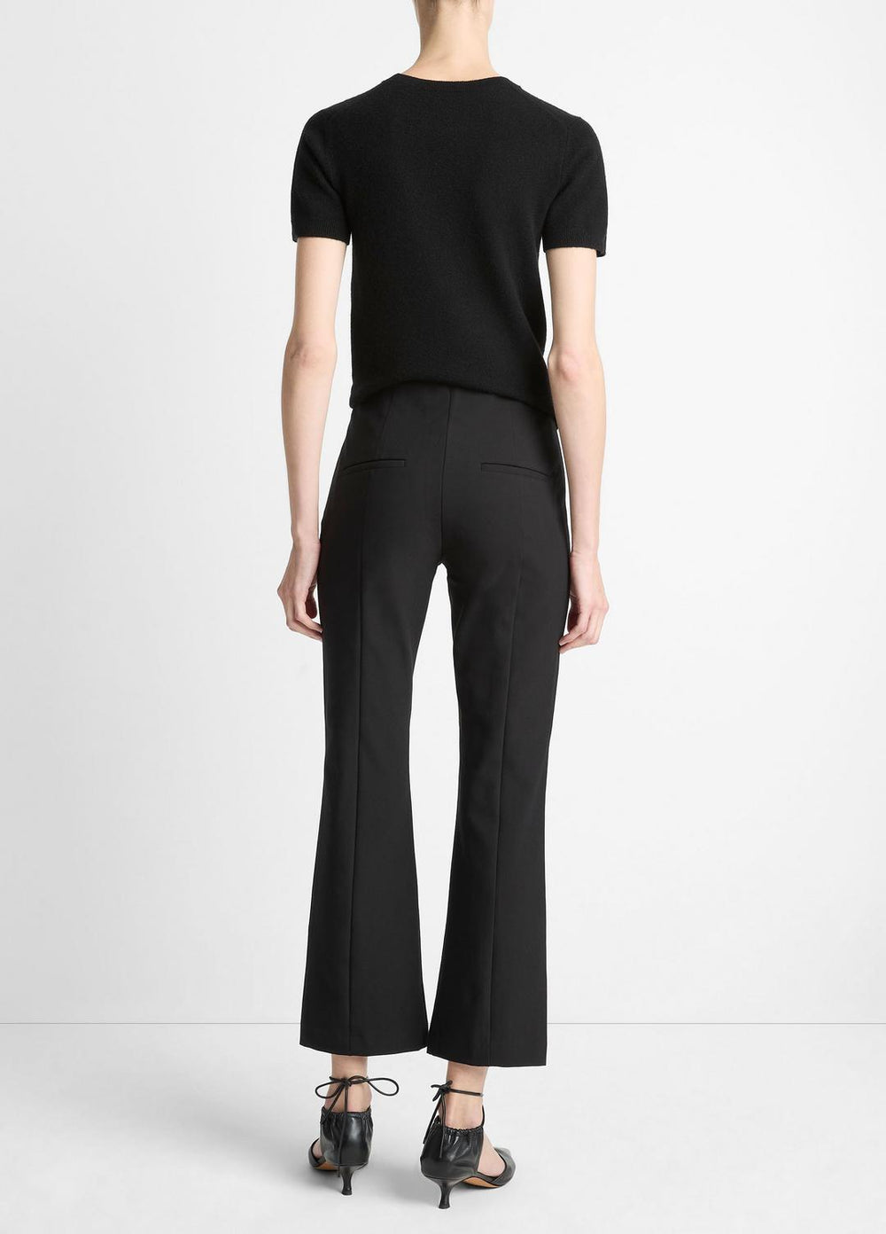 VINCE | Niki Mid-Rise Pintuck Crop Flare Pant in Trousers - BLACK