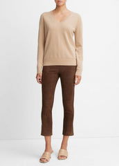 VINCE | Stretch Suede Split Hem Crop Legging in Leggings - DARK WHEAT