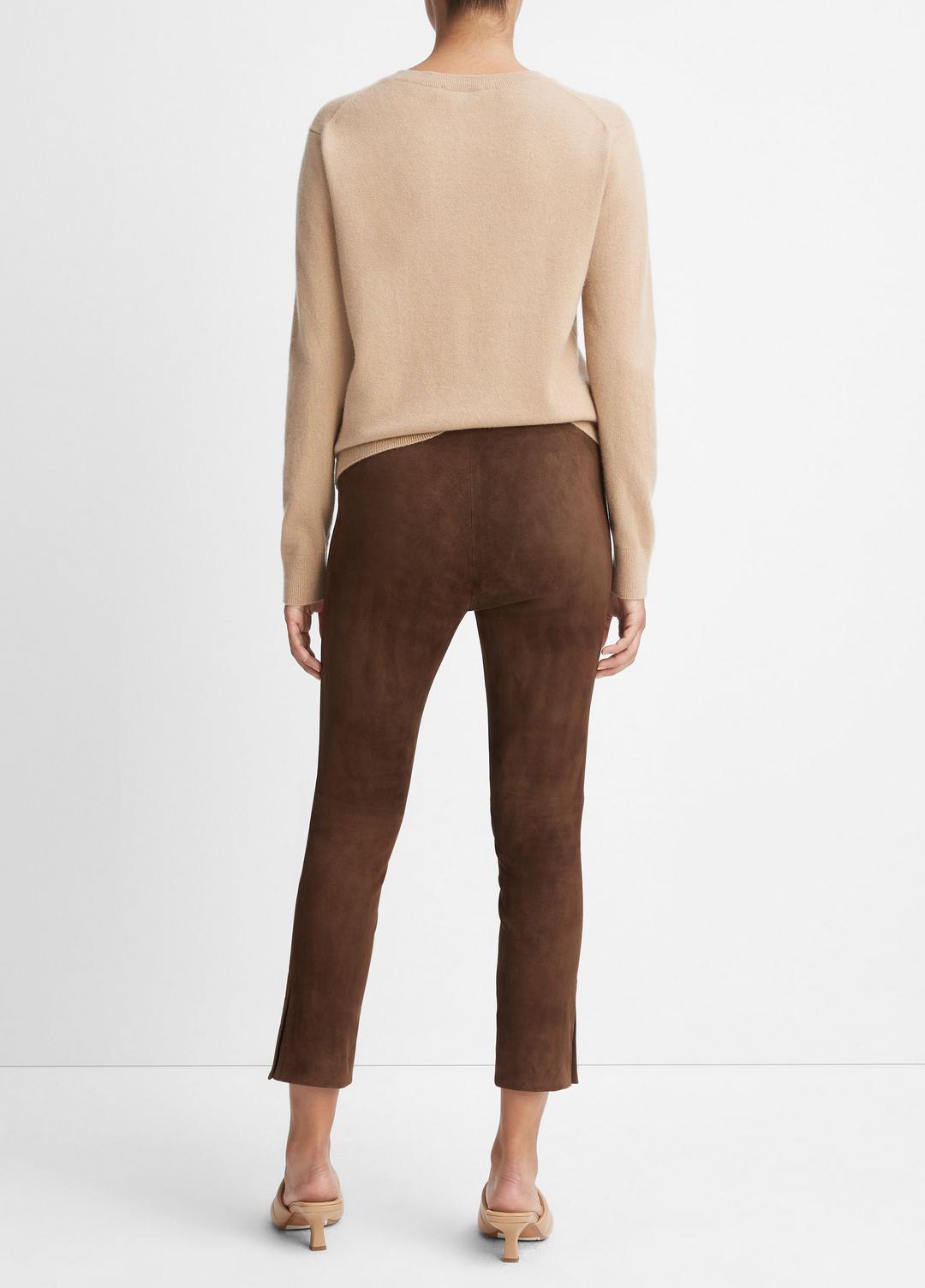 VINCE | Stretch Suede Split Hem Crop Legging in Leggings - DARK WHEAT