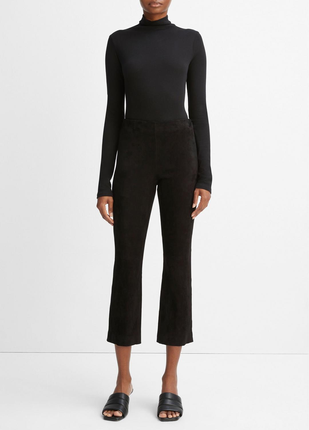 VINCE | Stretch-Suede Cropped Flare Legging in Leggings - BLACK