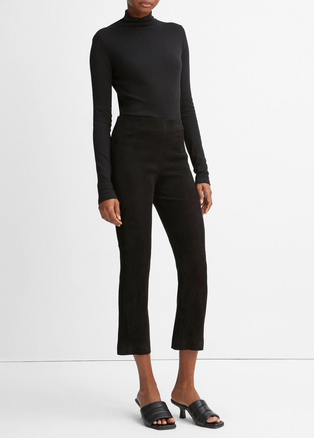 VINCE | Stretch-Suede Cropped Flare Legging in Leggings - BLACK