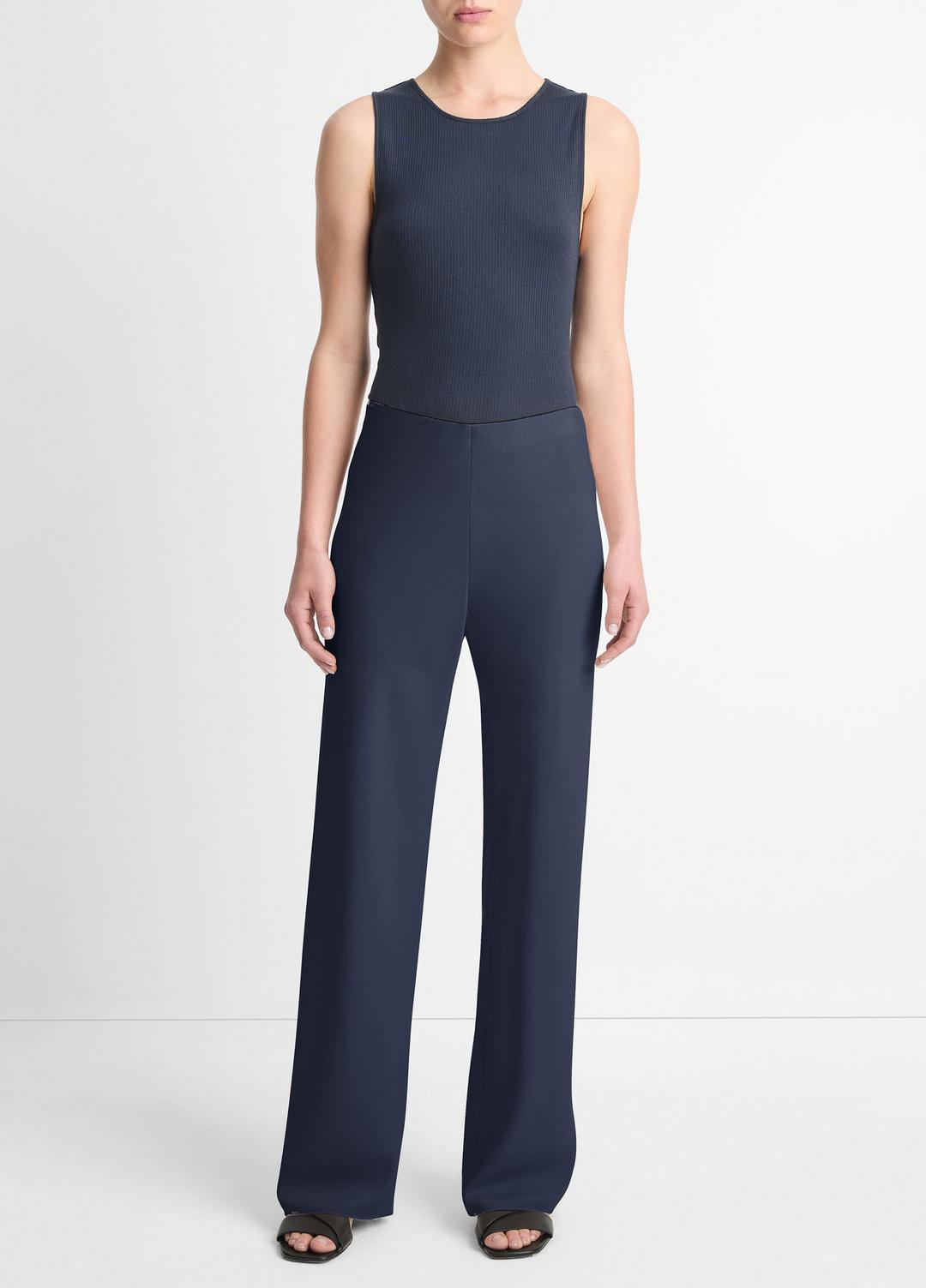 VINCE | Colette High-Rise Crepe Bias Pant in Trousers - COASTAL BLUE