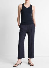 VINCE | Grace Mid-Rise Linen-Blend Pull-On Pant in Trousers - COASTAL BLUE