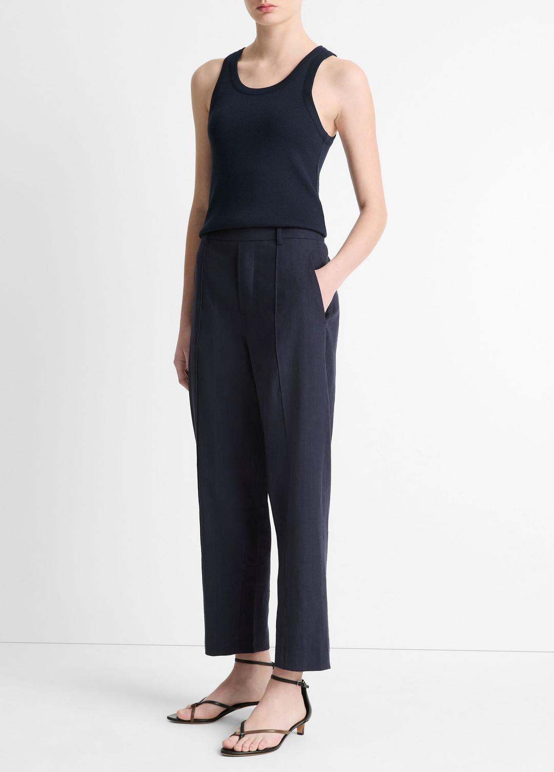 VINCE | Grace Mid-Rise Linen-Blend Pull-On Pant in Trousers - COASTAL BLUE