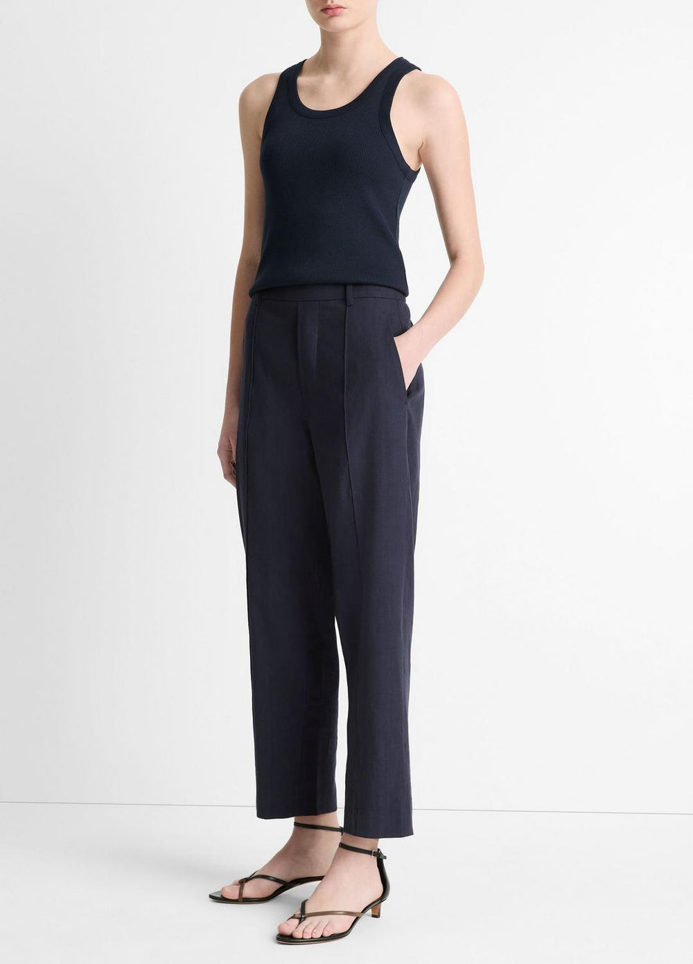 VINCE | Grace Mid-Rise Linen-Blend Pull-On Pant in Trousers - COASTAL BLUE