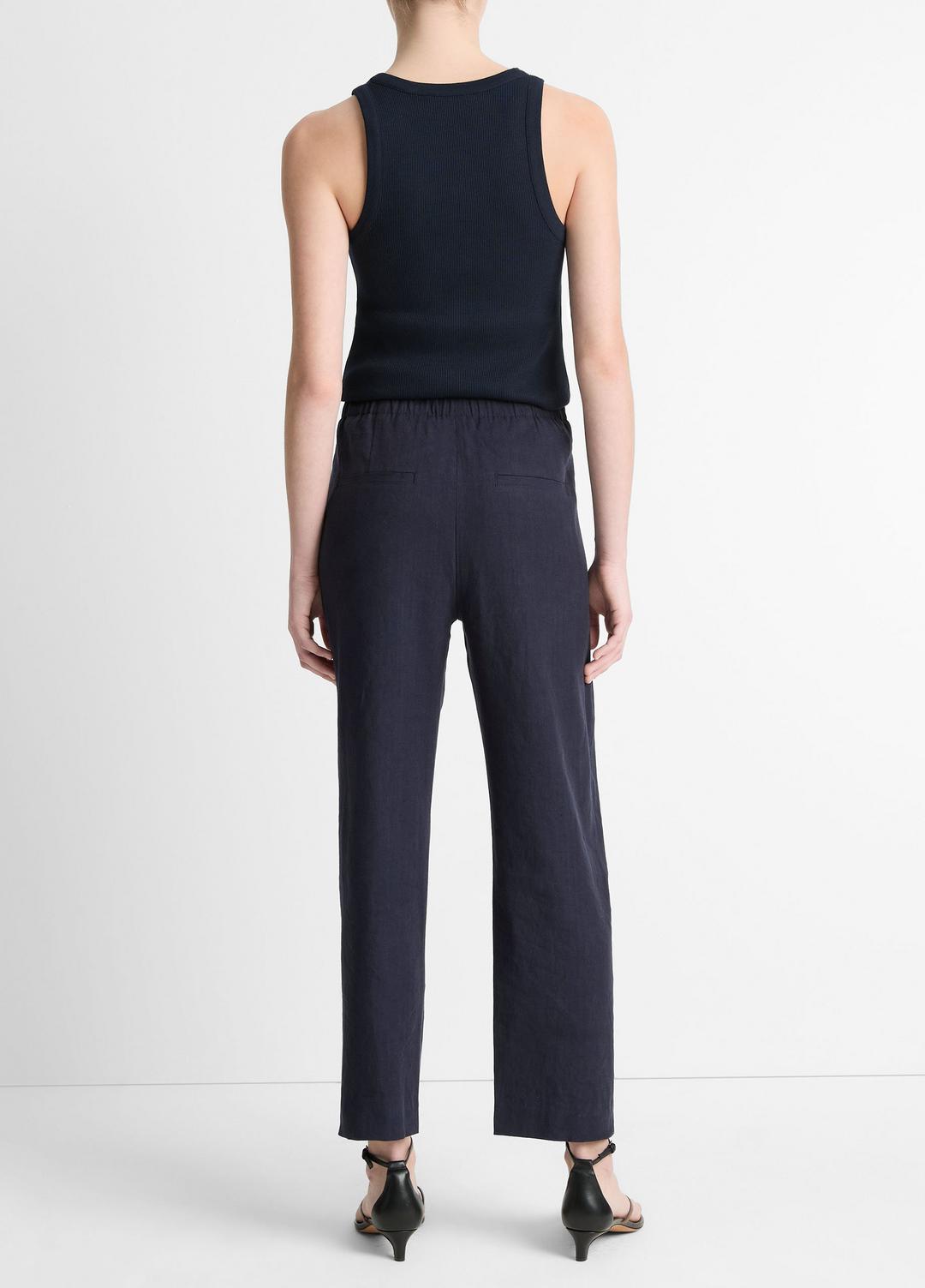 VINCE | Grace Mid-Rise Linen-Blend Pull-On Pant in Trousers - COASTAL BLUE
