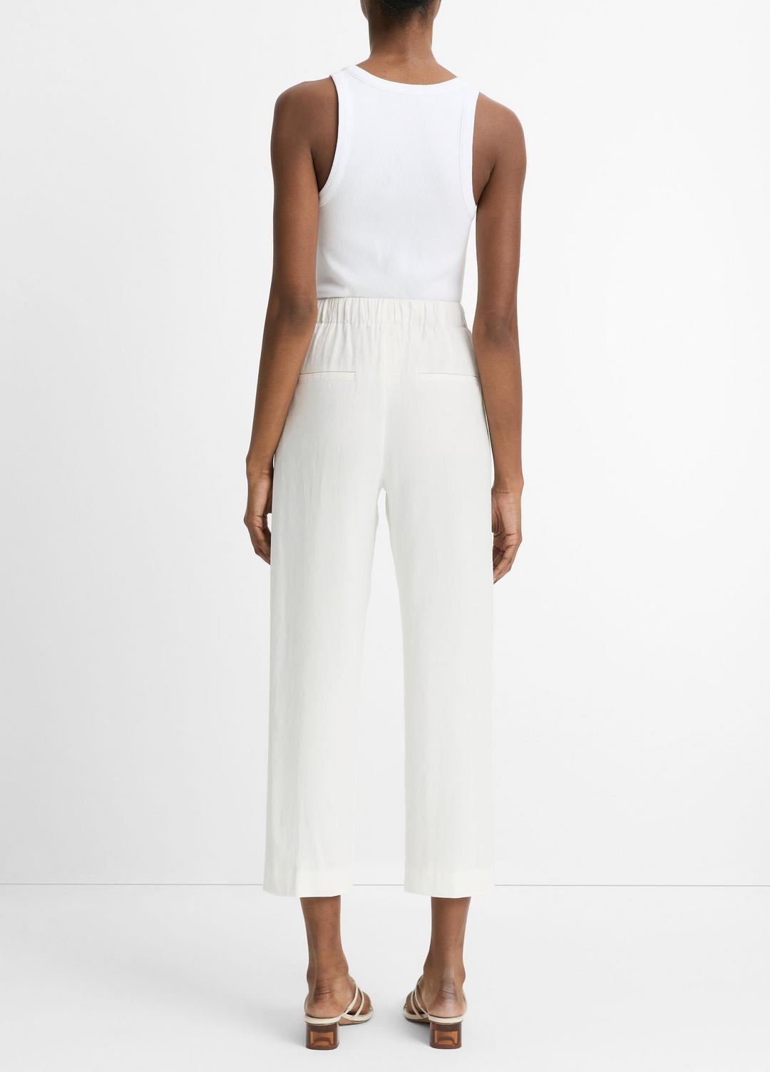 VINCE | Grace Mid-Rise Linen-Blend Pull-On Pant in Trousers - OFF WHITE