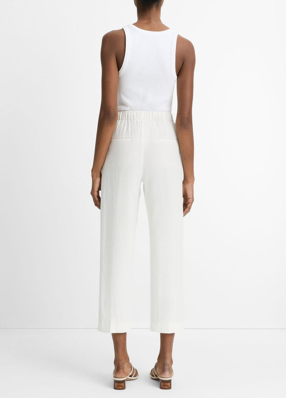 VINCE | Grace Mid-Rise Linen-Blend Pull-On Pant in Trousers - OFF WHITE