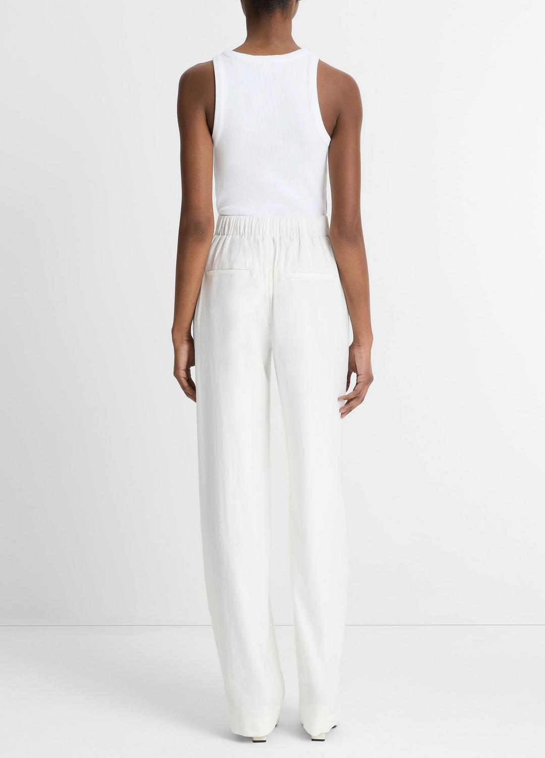 VINCE | Linen-Blend High-Rise Pull-On Pant in Trousers - OFF WHITE