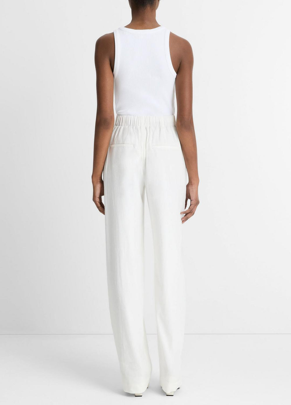 VINCE | Linen-Blend High-Rise Pull-On Pant in Trousers - OFF WHITE