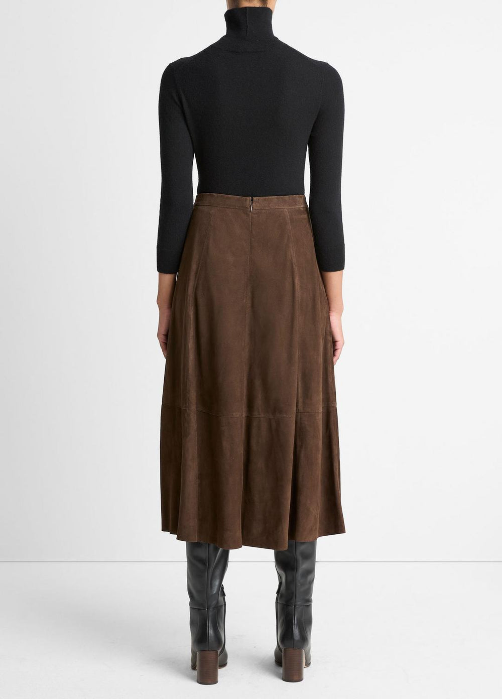 VINCE | Suede Mid-Rise Flared Skirt in Skirts - DEEP ESPRESSO