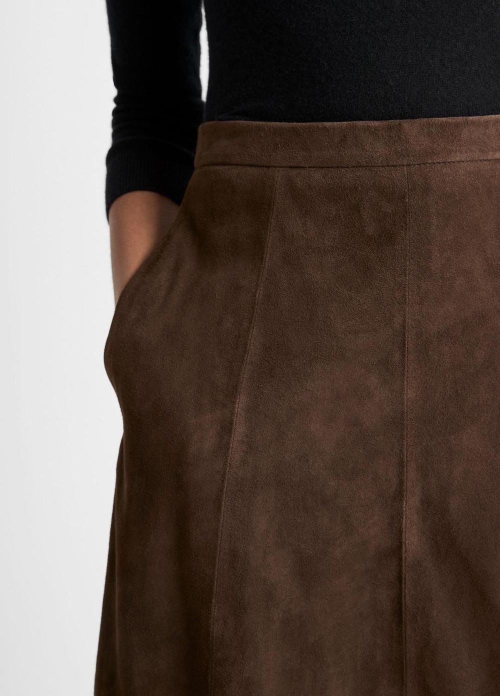 VINCE | Suede Mid-Rise Flared Skirt in Skirts - DEEP ESPRESSO