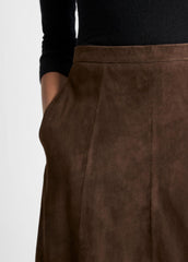 VINCE | Suede Mid-Rise Flared Skirt in Skirts - DEEP ESPRESSO