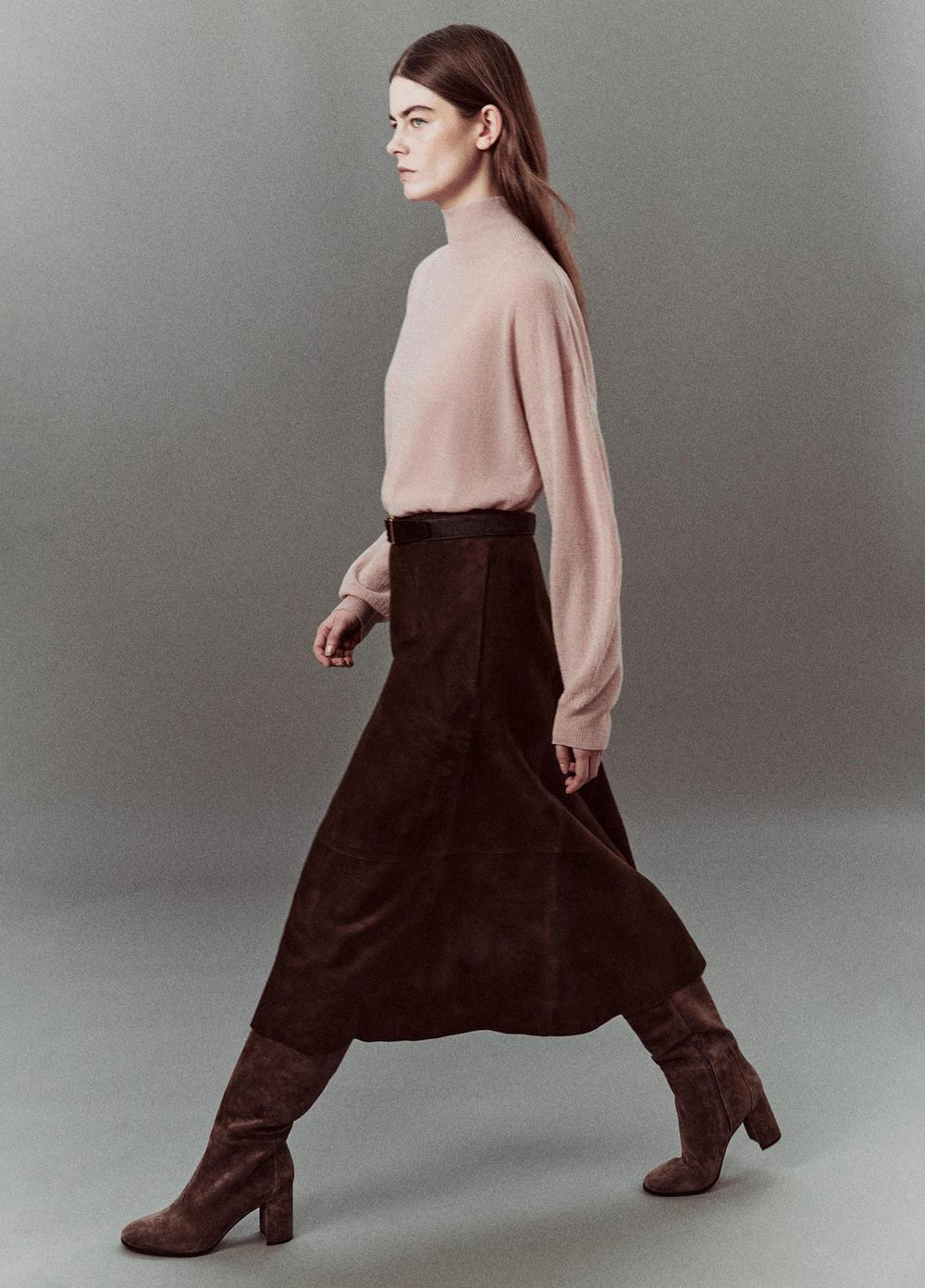 VINCE | Suede Mid-Rise Flared Skirt in Skirts - DEEP ESPRESSO