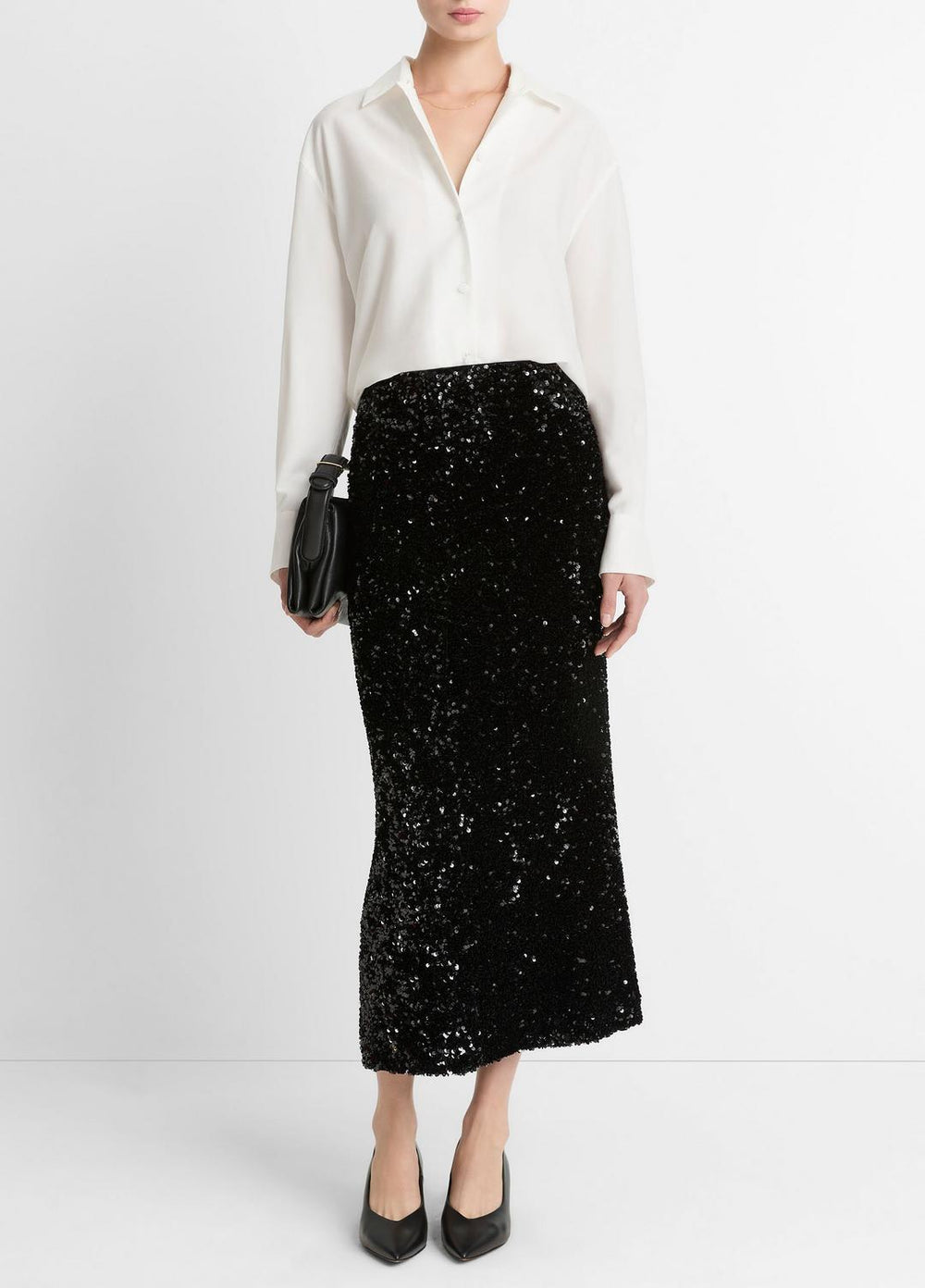 VINCE | Sequined Velvet Column Skirt in Skirts - BLACK