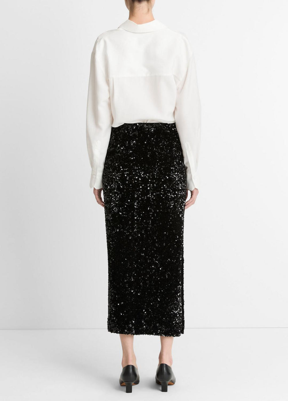 VINCE | Sequined Velvet Column Skirt in Skirts - BLACK