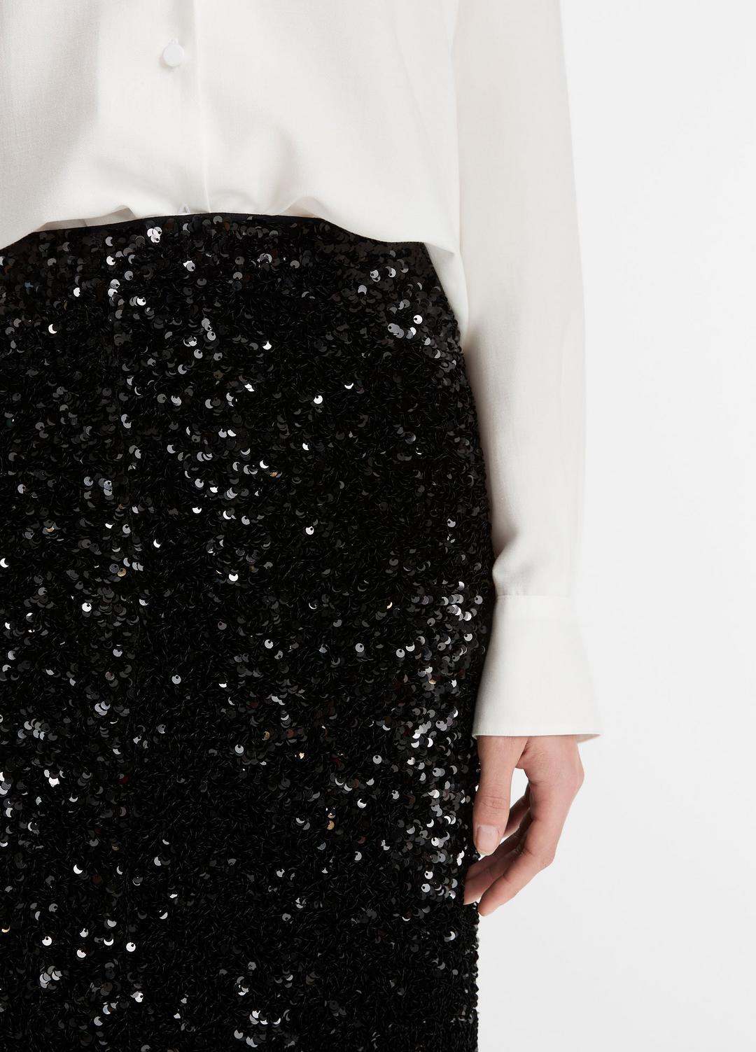 VINCE | Sequined Velvet Column Skirt in Skirts - BLACK