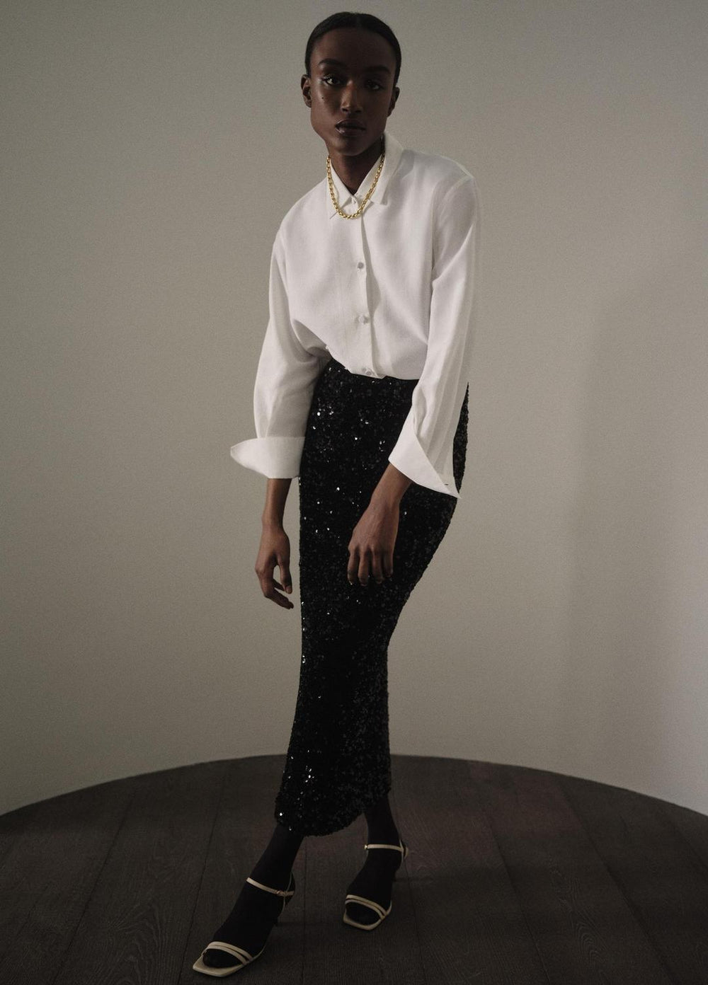 VINCE | Sequined Velvet Column Skirt in Skirts - BLACK