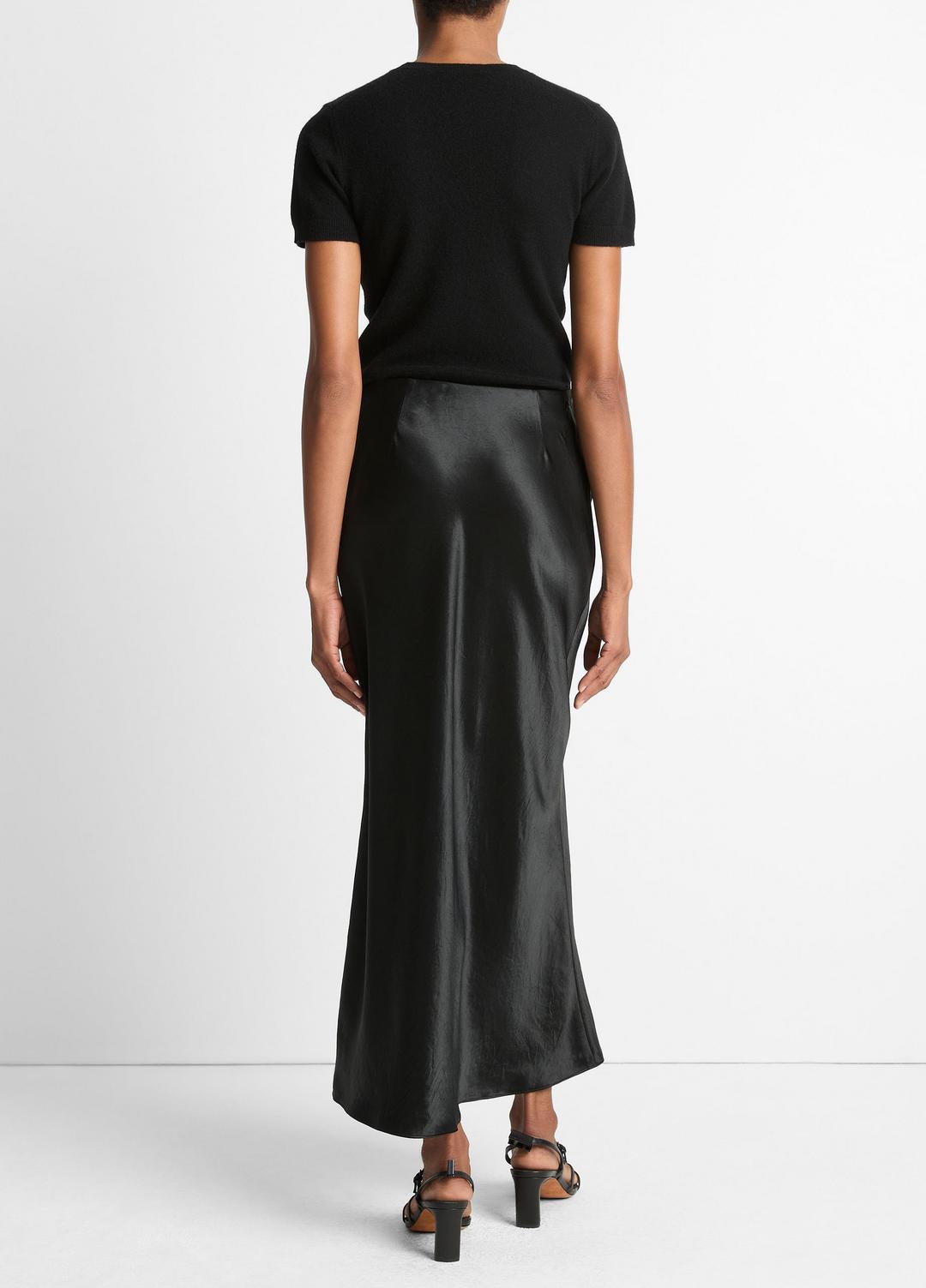 VINCE | Satin Side-Slit Slip Skirt in Skirts - BLACK