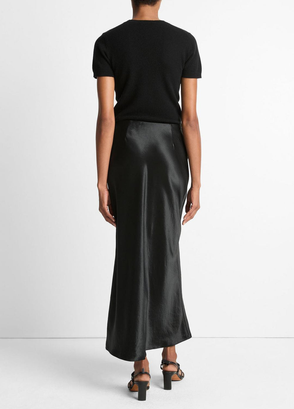 VINCE | Satin Side-Slit Slip Skirt in Skirts - BLACK