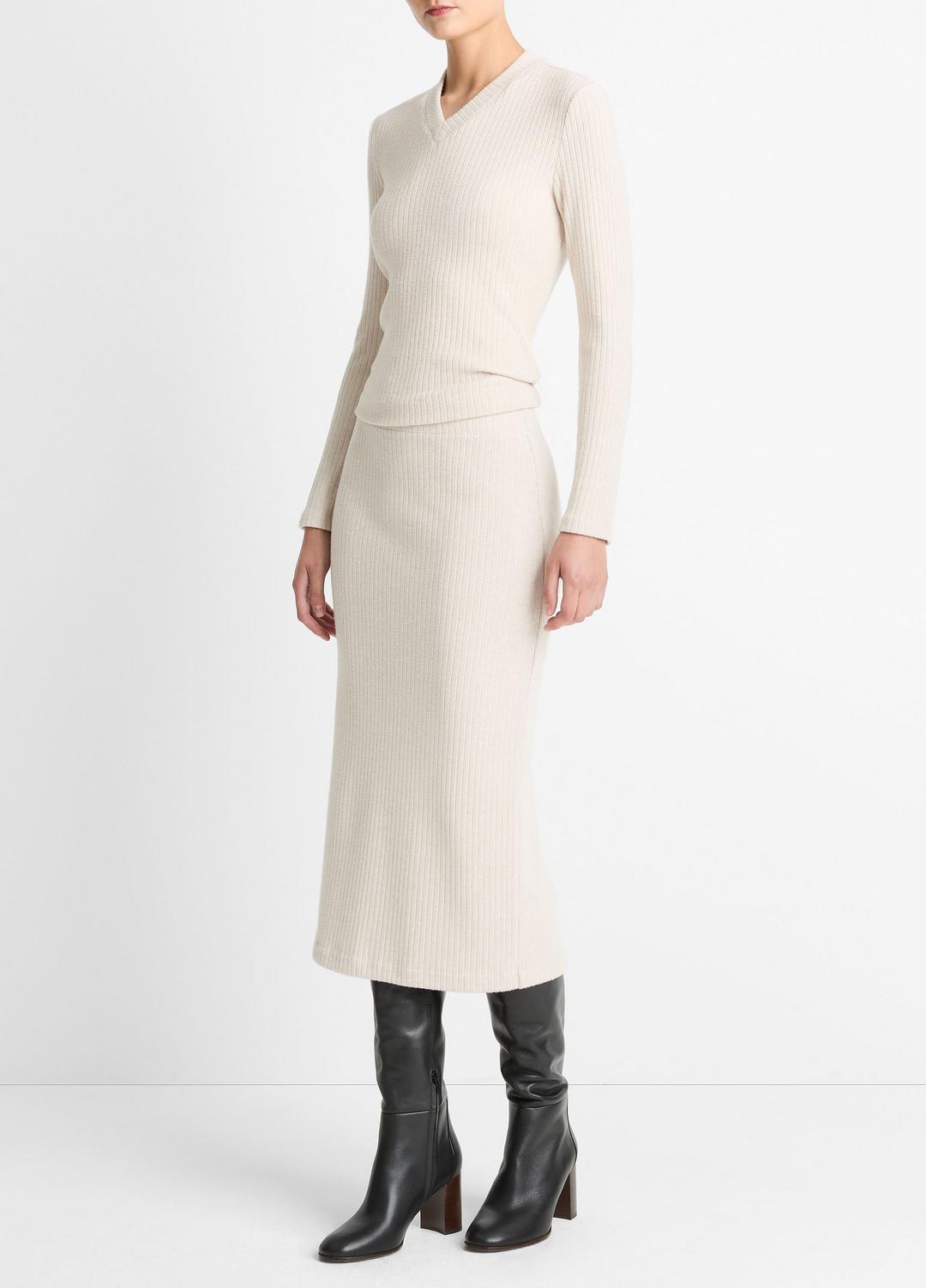 VINCE | Cozy Rib Midi Skirt in Skirts - HEATHER CREAM OAT