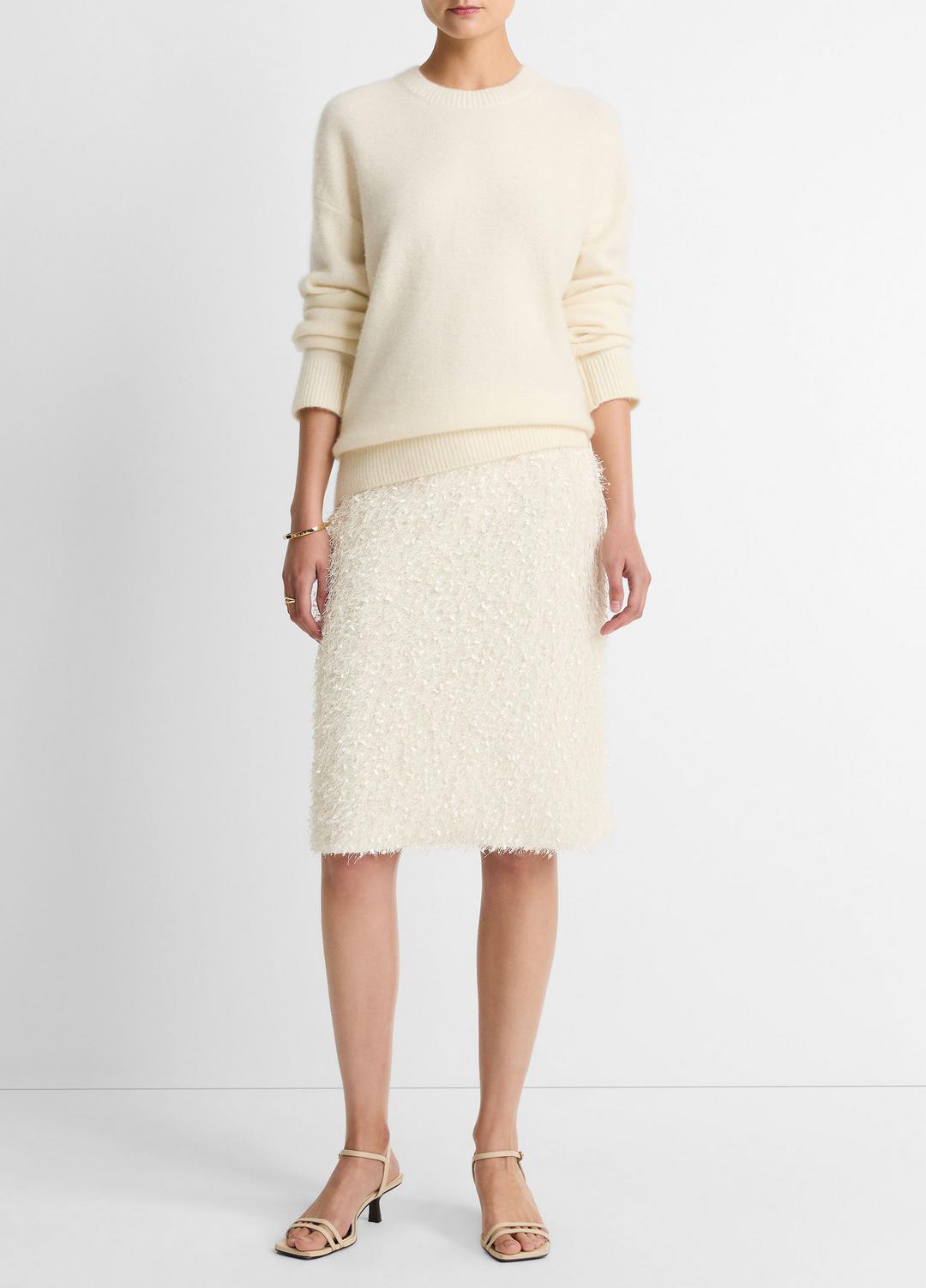 VINCE | Feathery-Fringe Knee Skirt in Skirts - LIGHT CREAM