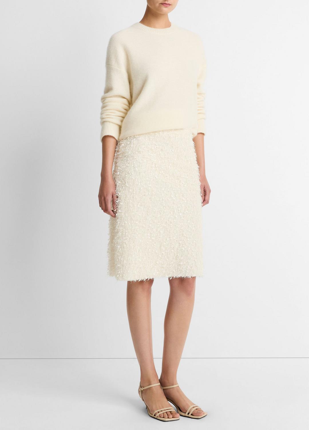VINCE | Feathery-Fringe Knee Skirt in Skirts - LIGHT CREAM