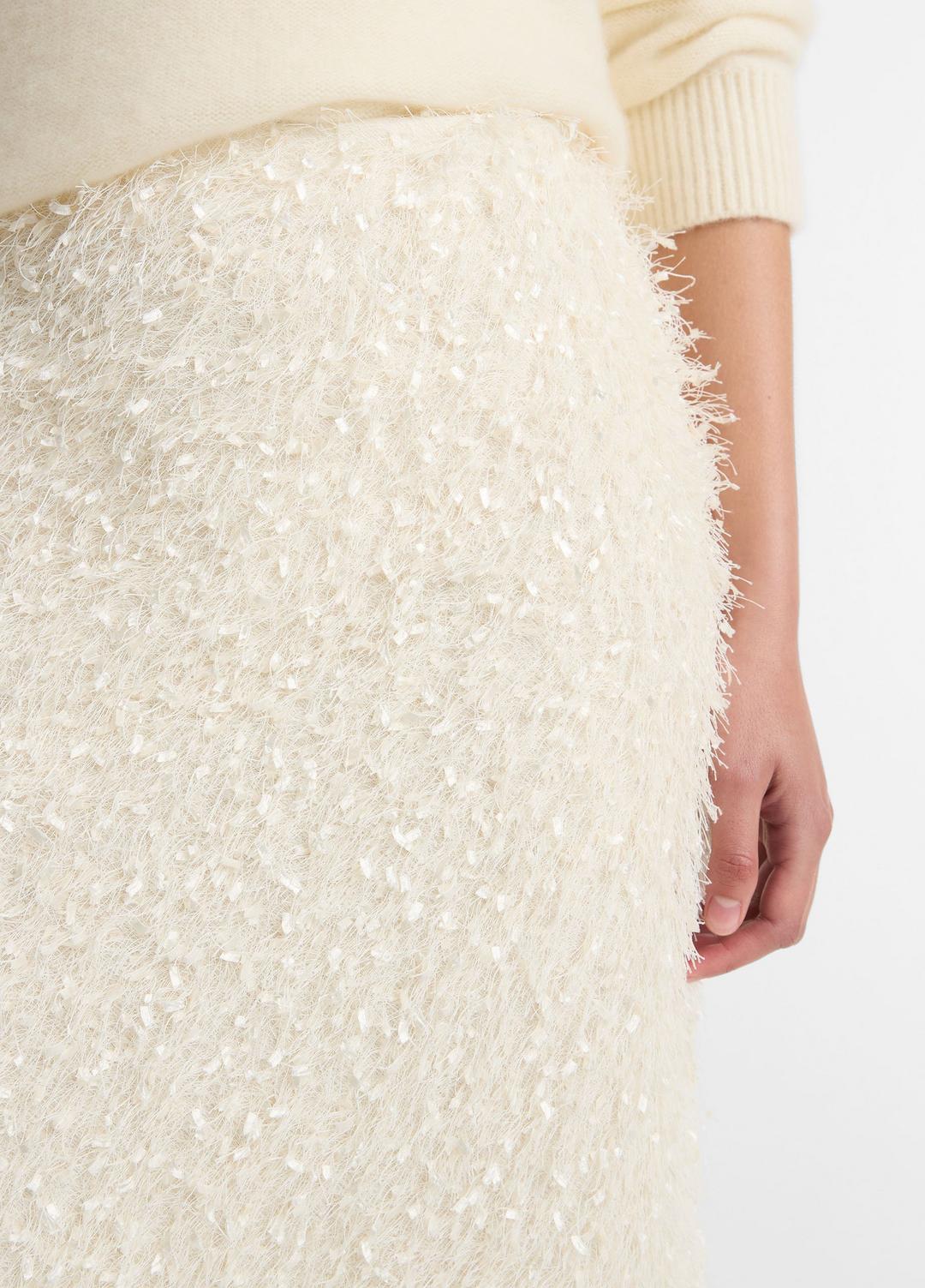 VINCE | Feathery-Fringe Knee Skirt in Skirts - LIGHT CREAM