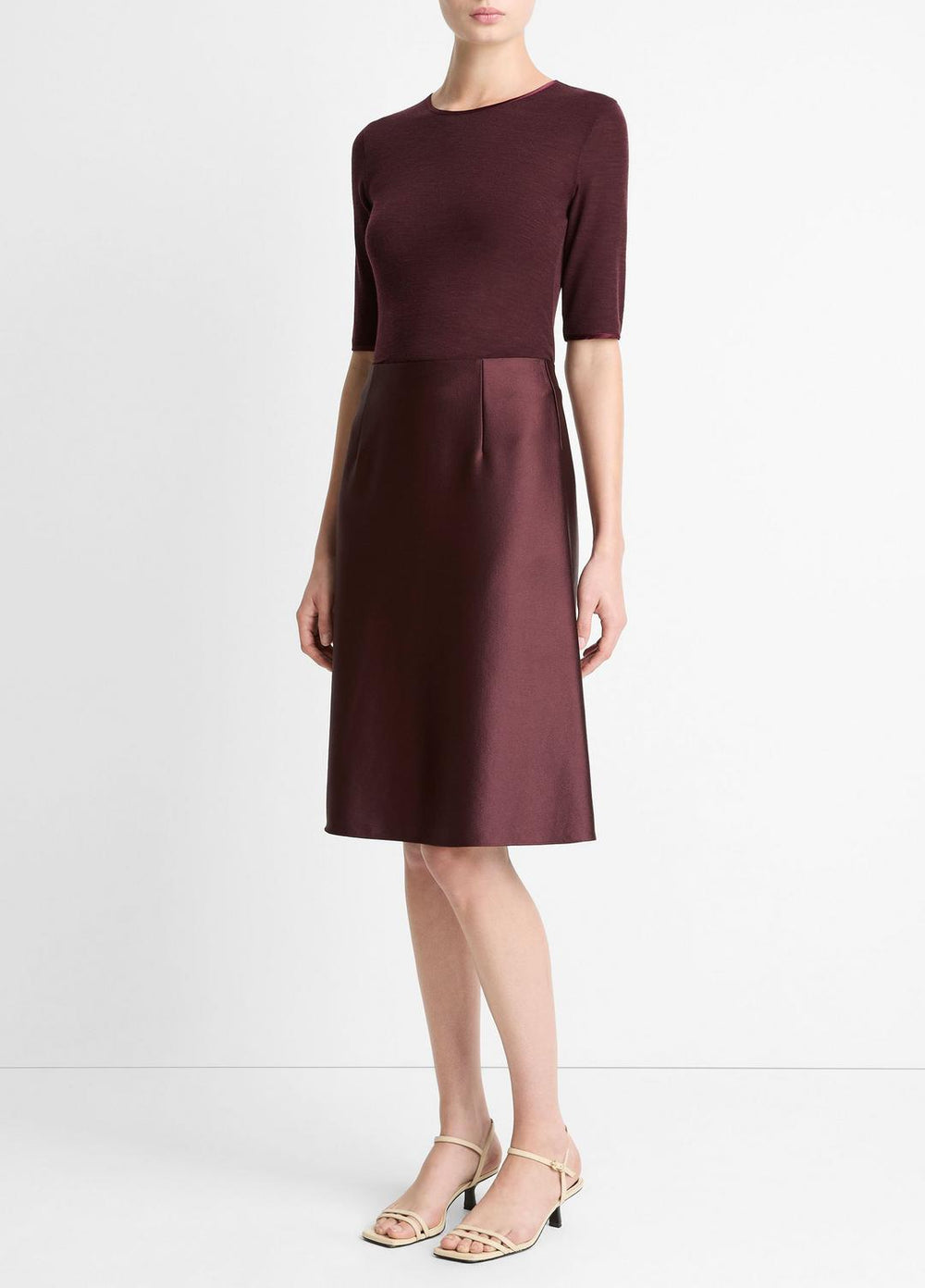 VINCE | Satin A-Line Knee Skirt in Skirts - OXBLOOD