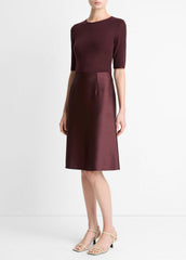VINCE | Satin A-Line Knee Skirt in Skirts - OXBLOOD