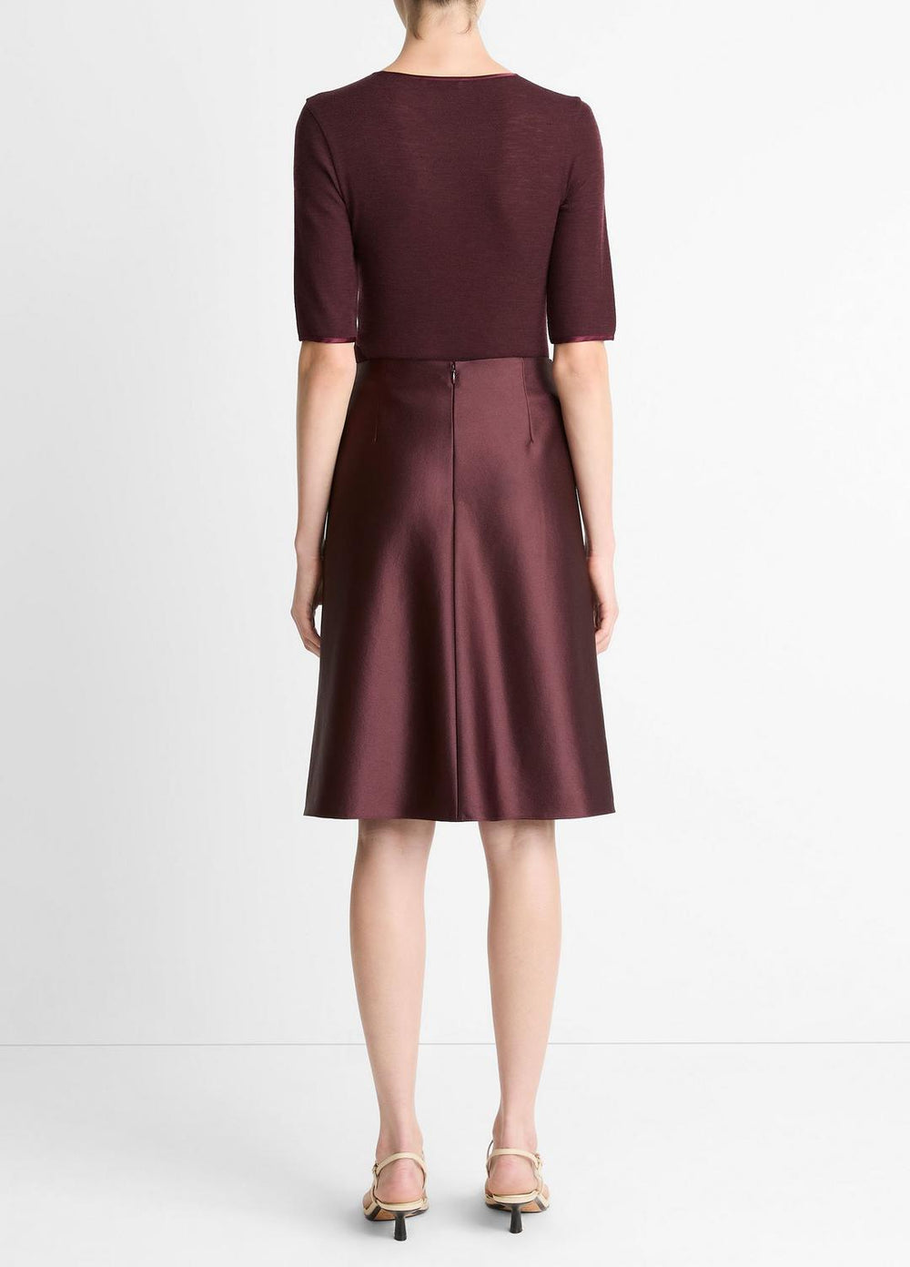 VINCE | Satin A-Line Knee Skirt in Skirts - OXBLOOD
