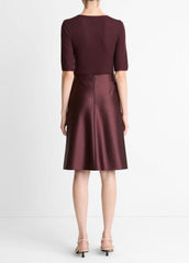VINCE | Satin A-Line Knee Skirt in Skirts - OXBLOOD