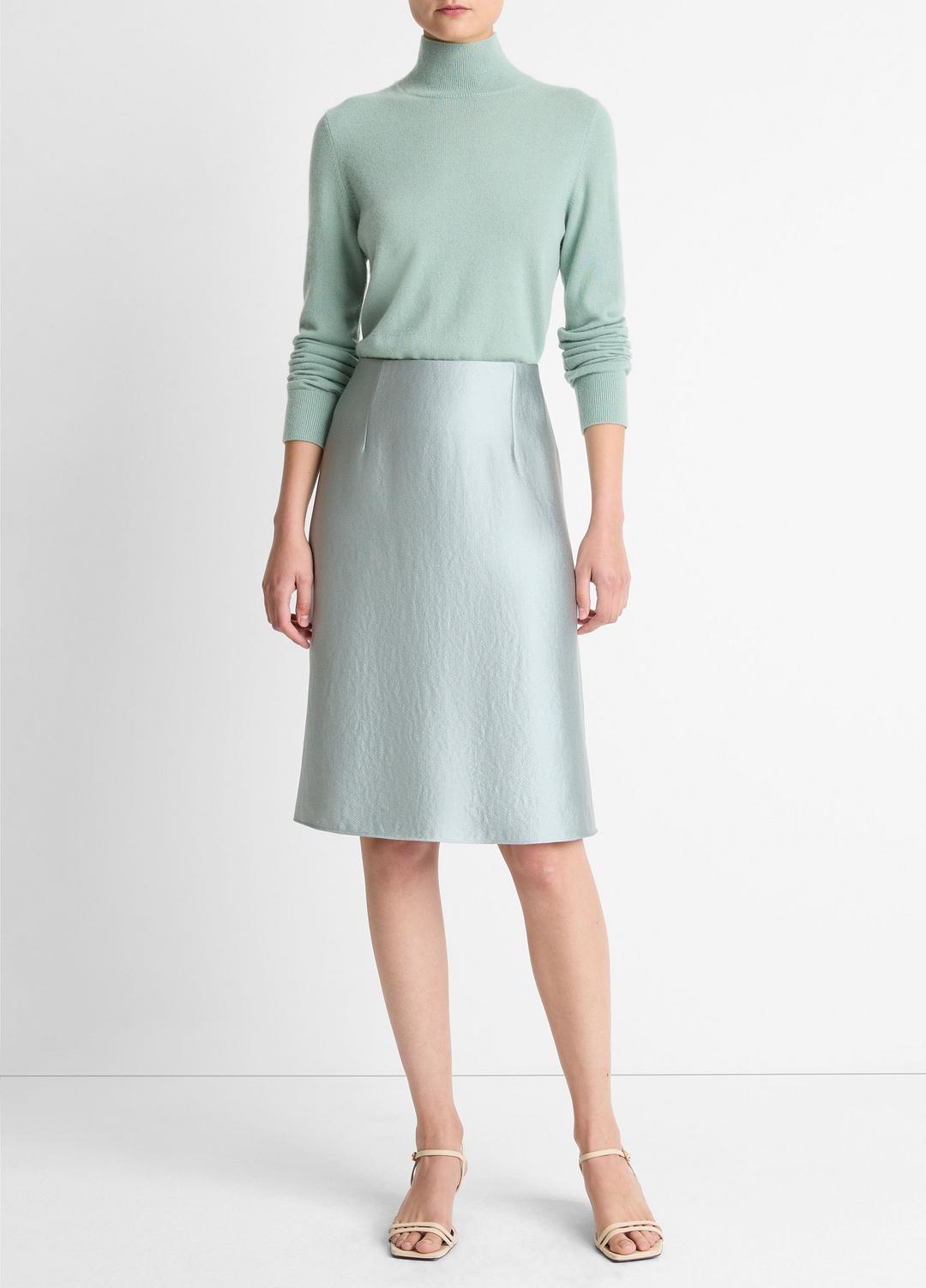 VINCE | Satin A-Line Knee Skirt in Skirts - ALOE STONE