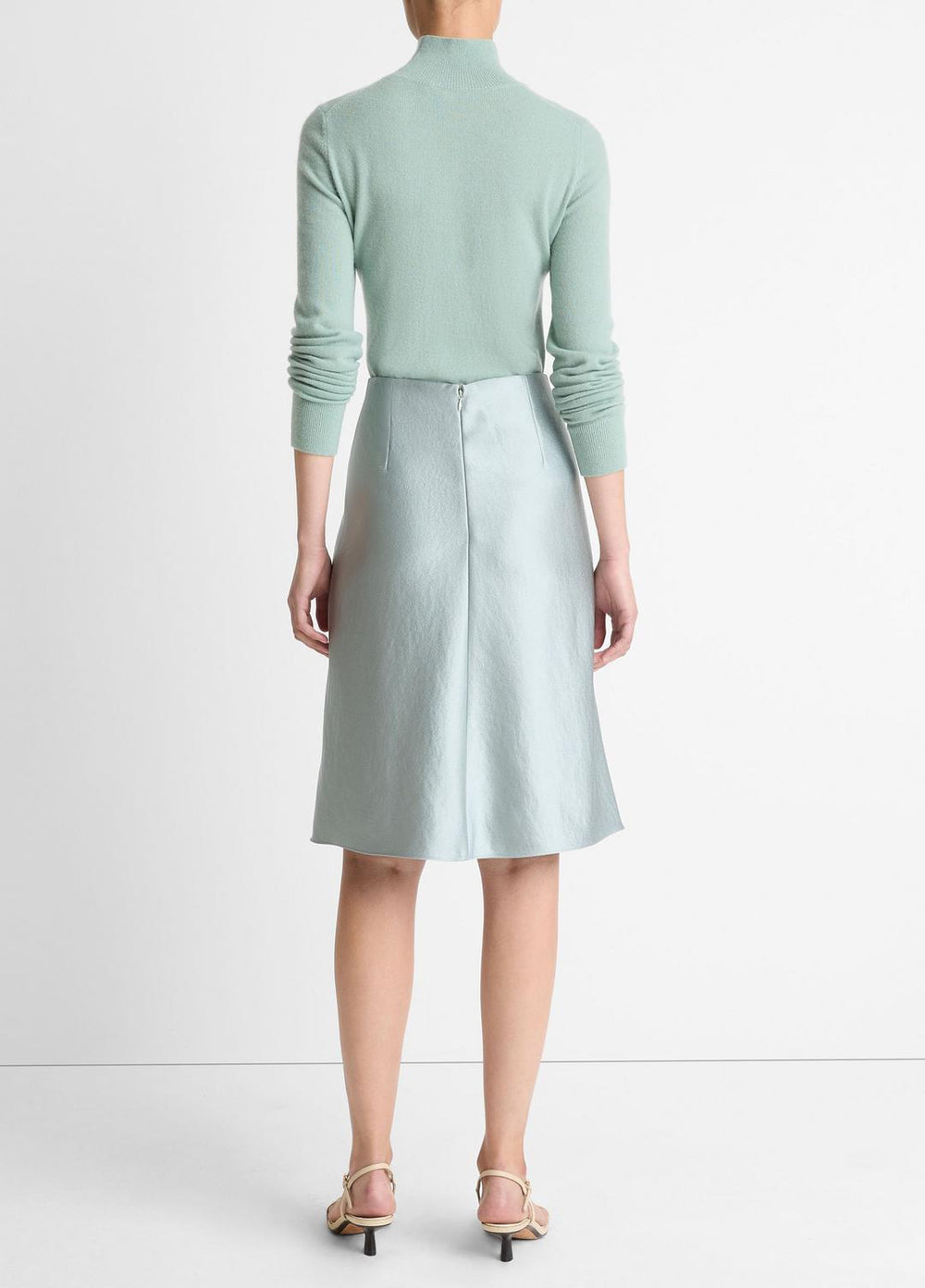 VINCE | Satin A-Line Knee Skirt in Skirts - ALOE STONE