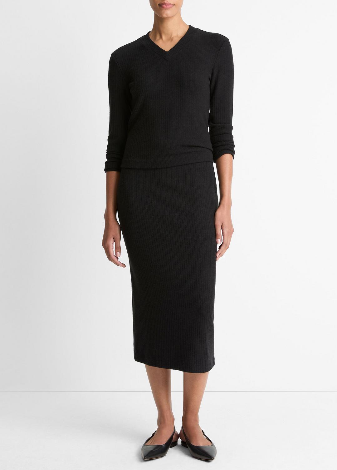 VINCE | Cozy Rib Midi Skirt in Skirts - BLACK