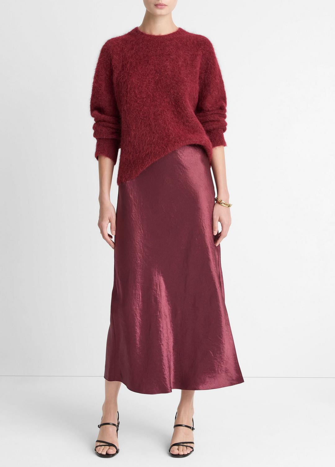 VINCE | Satin Side-Slit Slip Skirt in Skirts - BORDEAUX