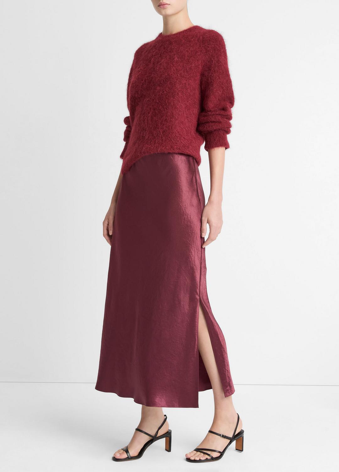 VINCE | Satin Side-Slit Slip Skirt in Skirts - BORDEAUX