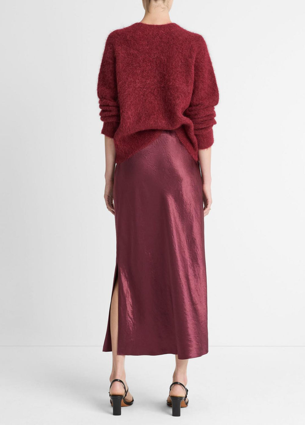 VINCE | Satin Side-Slit Slip Skirt in Skirts - BORDEAUX