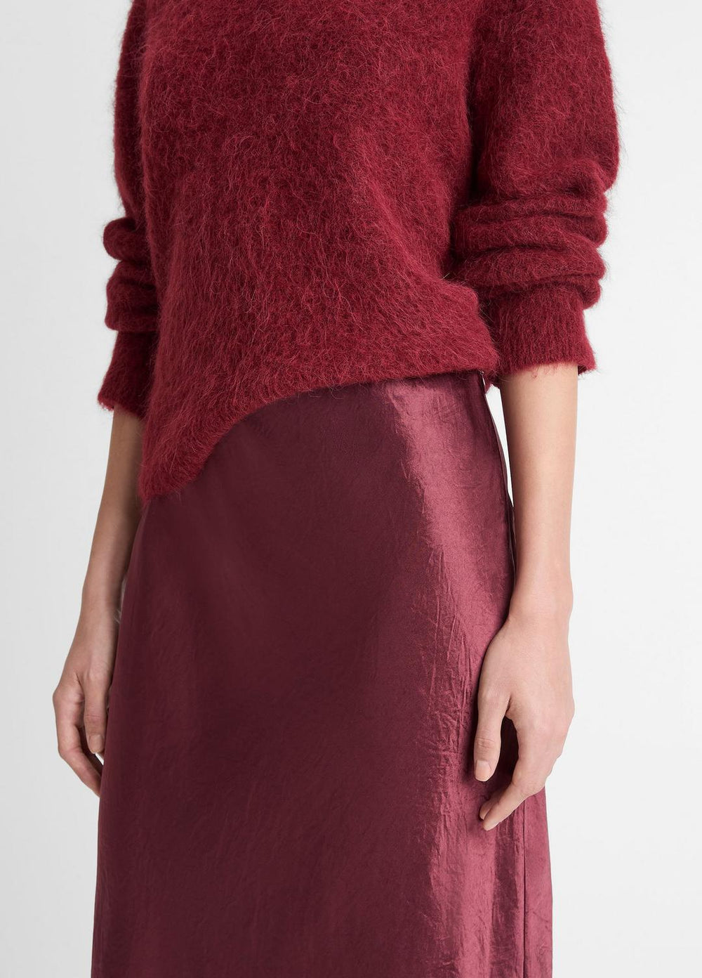 VINCE | Satin Side-Slit Slip Skirt in Skirts - BORDEAUX