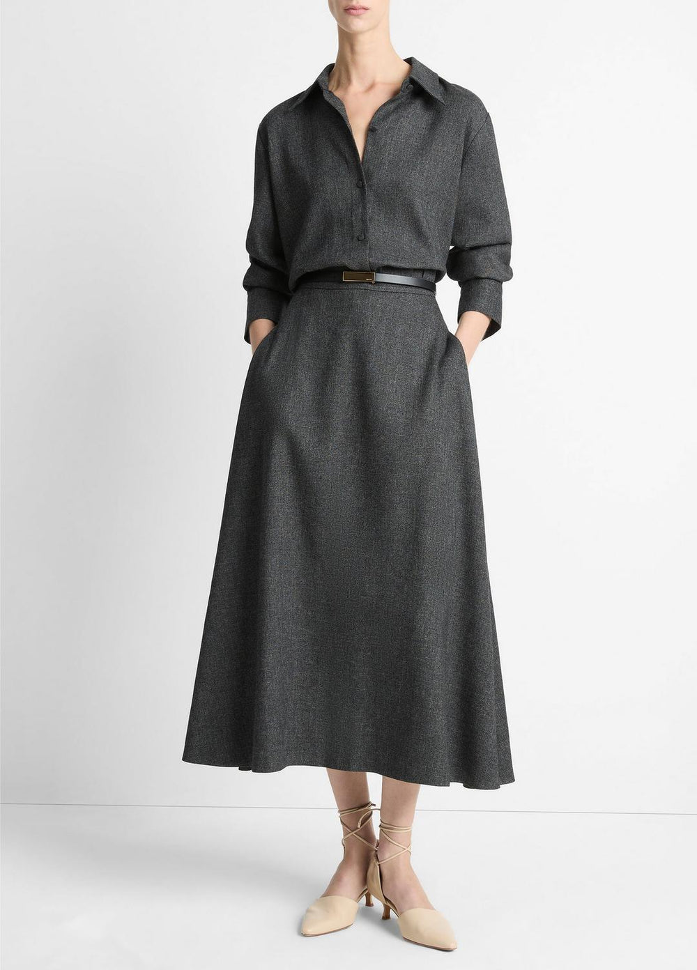 VINCE | Italian Jaspe Full Skirt in Skirts - MEDIUM HEATHER GREY