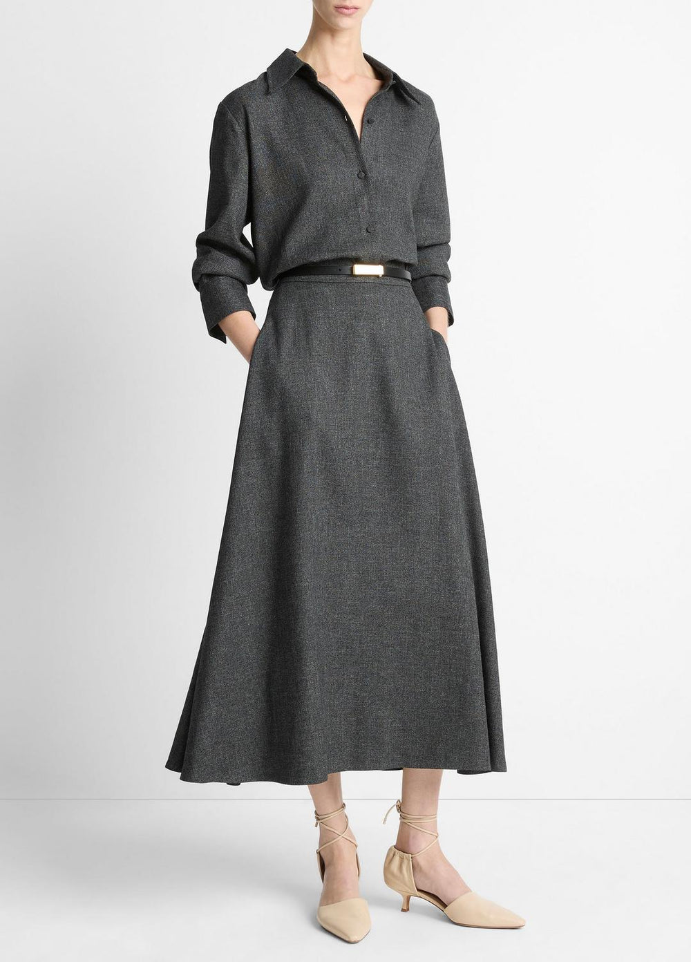 VINCE | Italian Jaspe Full Skirt in Skirts - MEDIUM HEATHER GREY